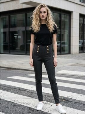 Zara nigh waisted pin stripe gold button leggings Pants